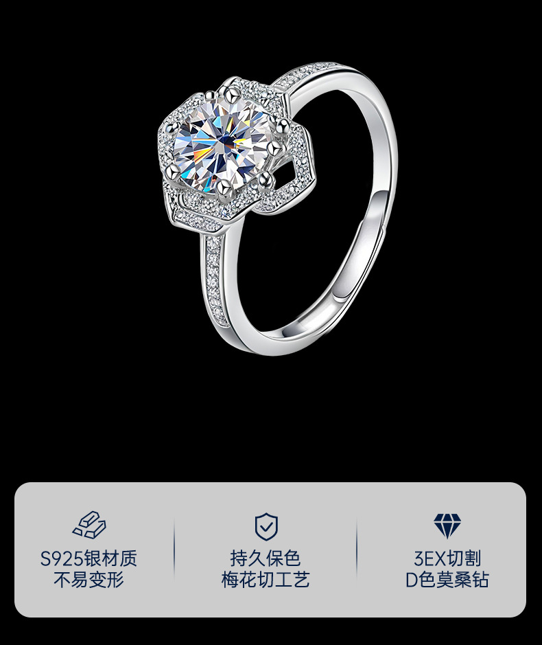 S925 sterling silver moissanite ring, a niche high-end light luxury style gold cross-border bestseller from Europe and America, wholesale finger ring pic 1