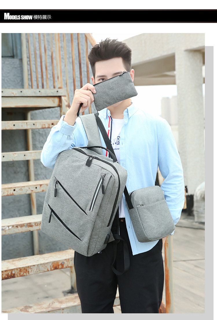 Rechargeable business backpack, multi-functional business trip and travel computer bag, foreign trade three-piece set, casual backpack, crossbody bag pic 16