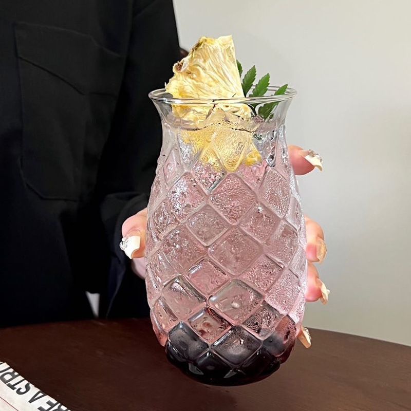 透明菠萝杯果汁玻璃杯吸管冷饮杯简约水杯家用玻璃单层杯冷萃杯详情6