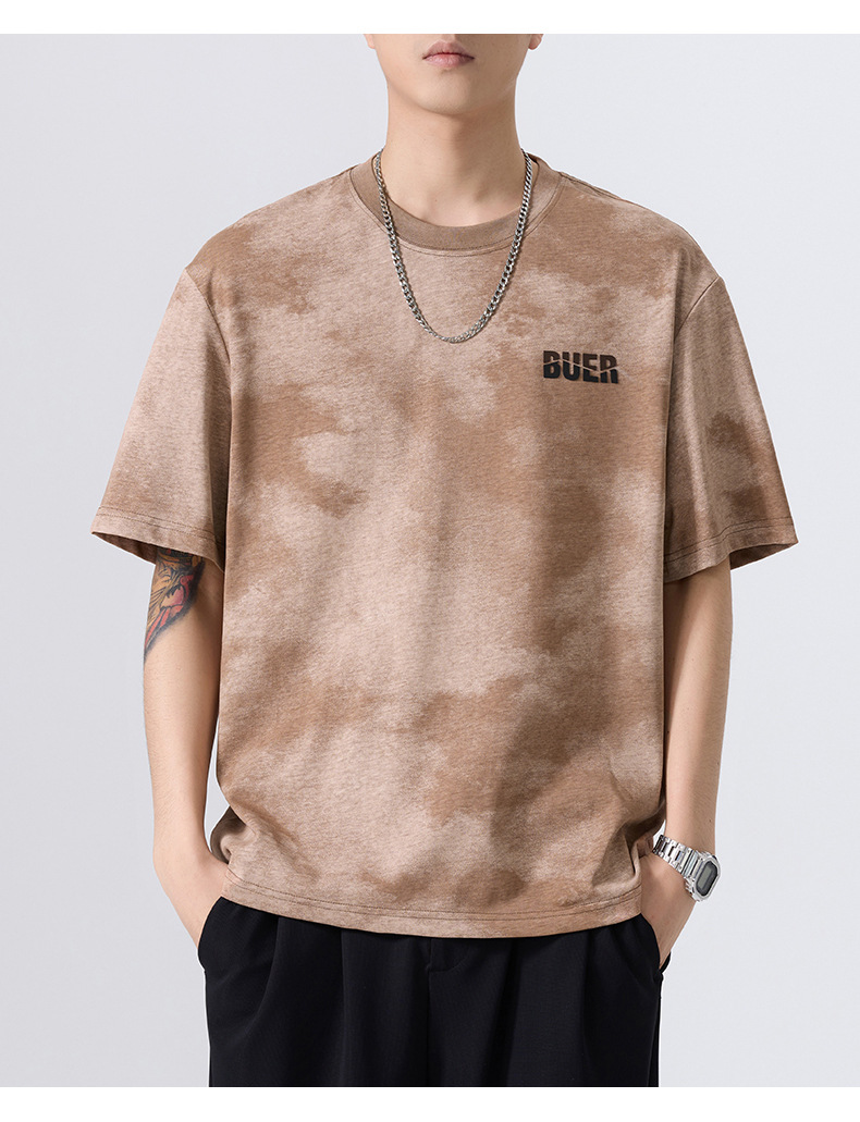 2025夏季新款印花印染t恤美式复古宽松短袖T恤男重磅五分袖体恤详情16