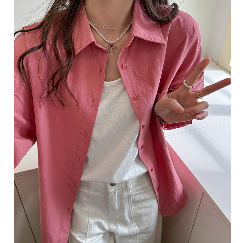 严选夏季新款蓝色韩系衬衫女宽松休闲慵懒风大码女装防晒外套上衣详情16