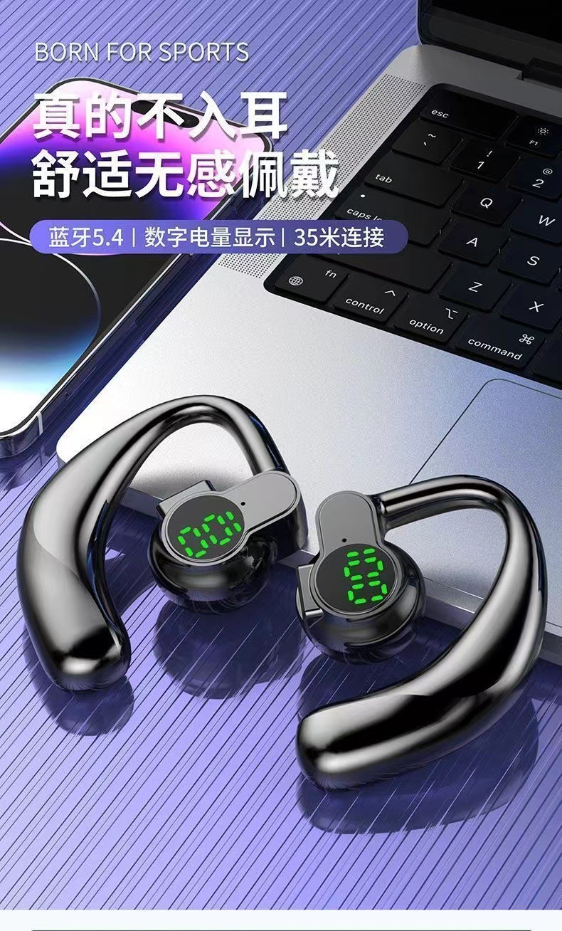 2025 New non-in-ear air conduction business wireless sports call Bluetooth headphones with left and right ear rotating digital display screen pic 1