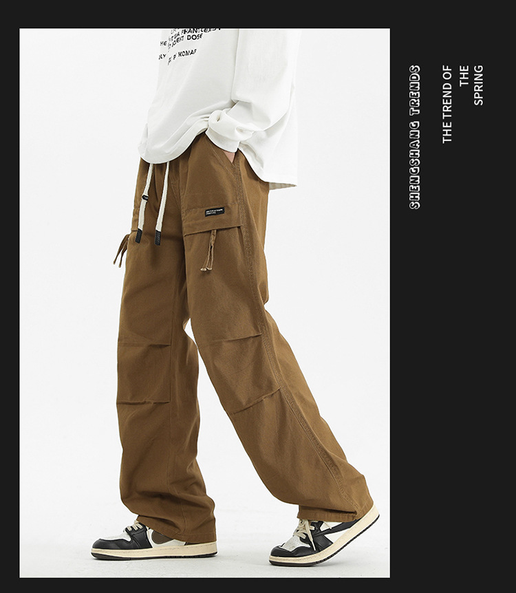 纯棉工装裤子男士2025春季新款宽松直筒美式潮牌阔腿休闲伞兵长裤详情9
