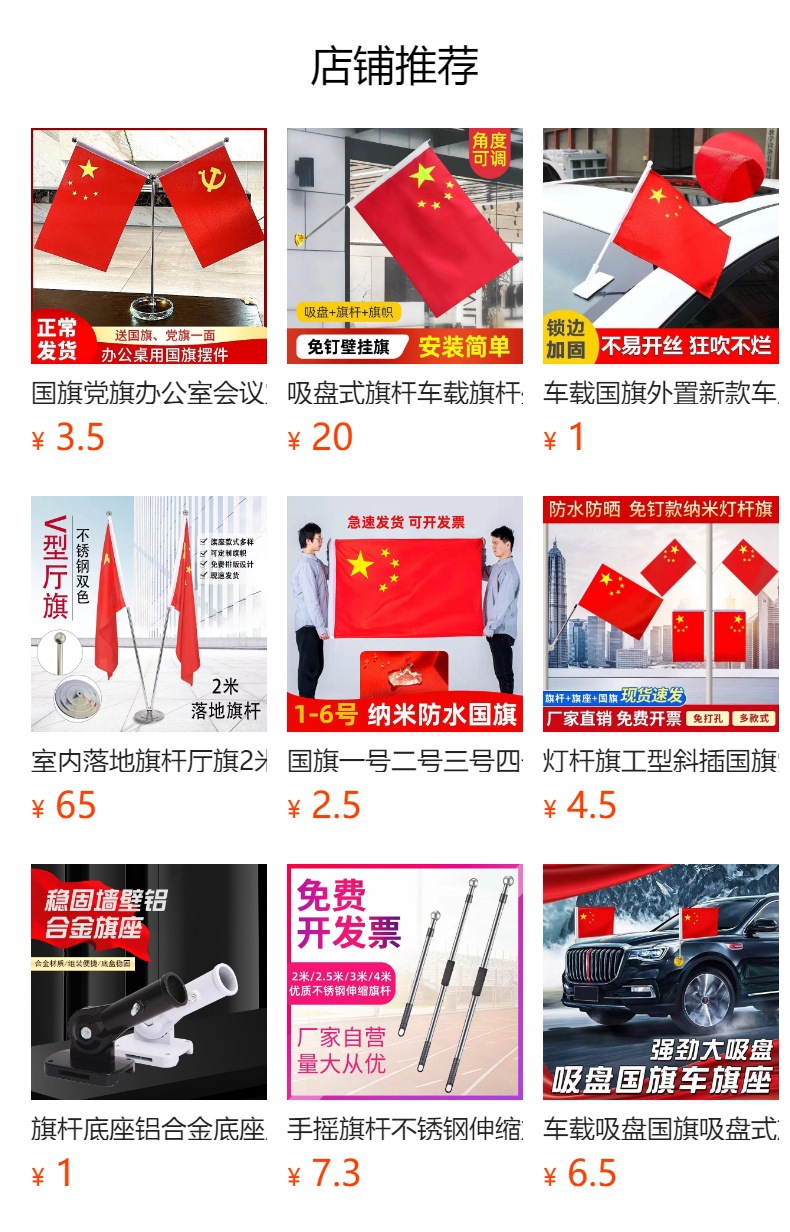 粘贴旗杆壁挂旗墙面斜插免打孔国旗红旗国庆节装饰塑料旗杆旗帜详情1