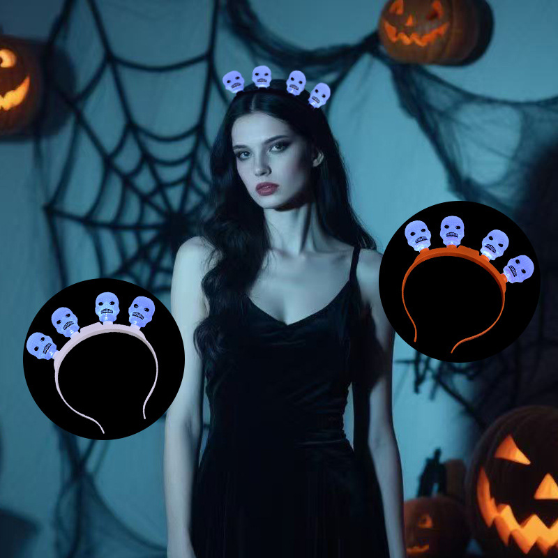 Led万圣节发光南瓜发箍 骷髅头发箍 发光万圣节派对装饰头箍详情4