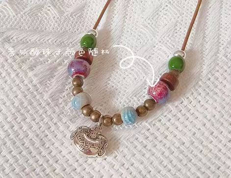 平安是福国潮复古景德镇陶瓷项链女长命锁锁骨链文艺吊坠锁骨链详情8