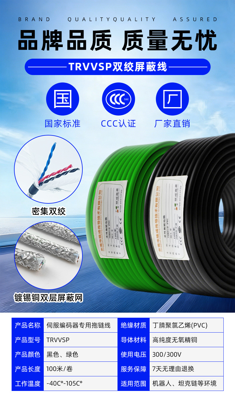 TRVVSP高柔性拖链电缆双绞屏蔽4 6 8 10 12 16芯*0.3伺服编码器线详情2