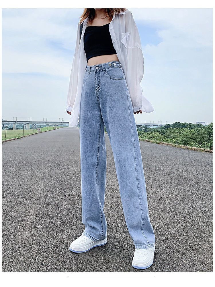 阔腿牛仔裤女网红高腰2025年春夏新款多扣可调直筒宽松垂感拖地裤详情9
