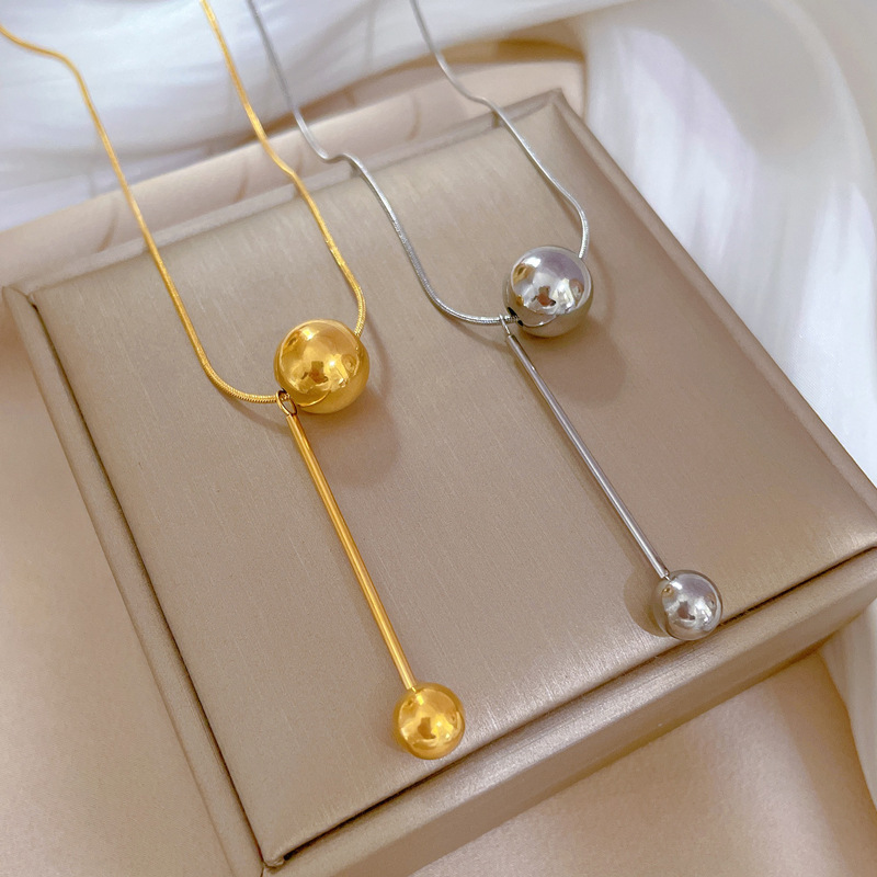 【通体钛钢】流苏圆球花个性极简风炉内真金项链女ins网红锁骨链详情7