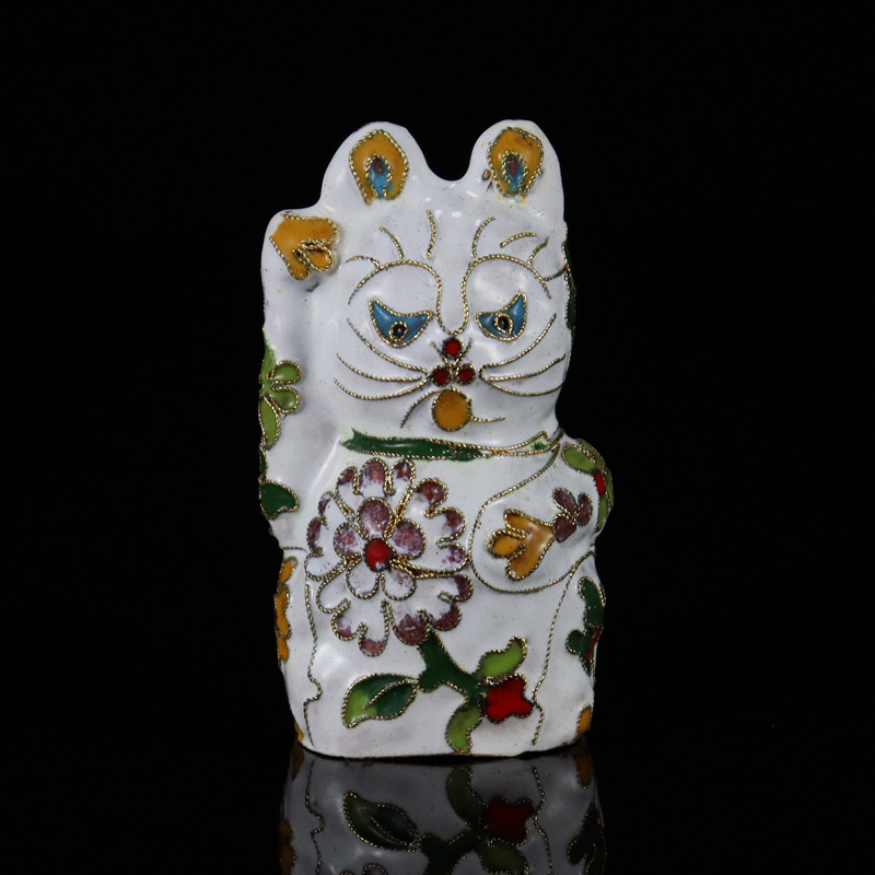 Beijing Cloisonne vintage cultural collectibles, small ornaments, copper body, cloisonne enamel filigree, large silver blue maneki Neko pic 6