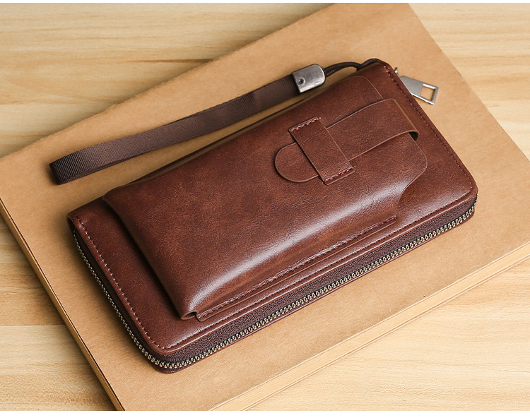 新款韩版男士商务拉链包手机包长款钱包多卡位钱夹男士时尚手拿包详情13