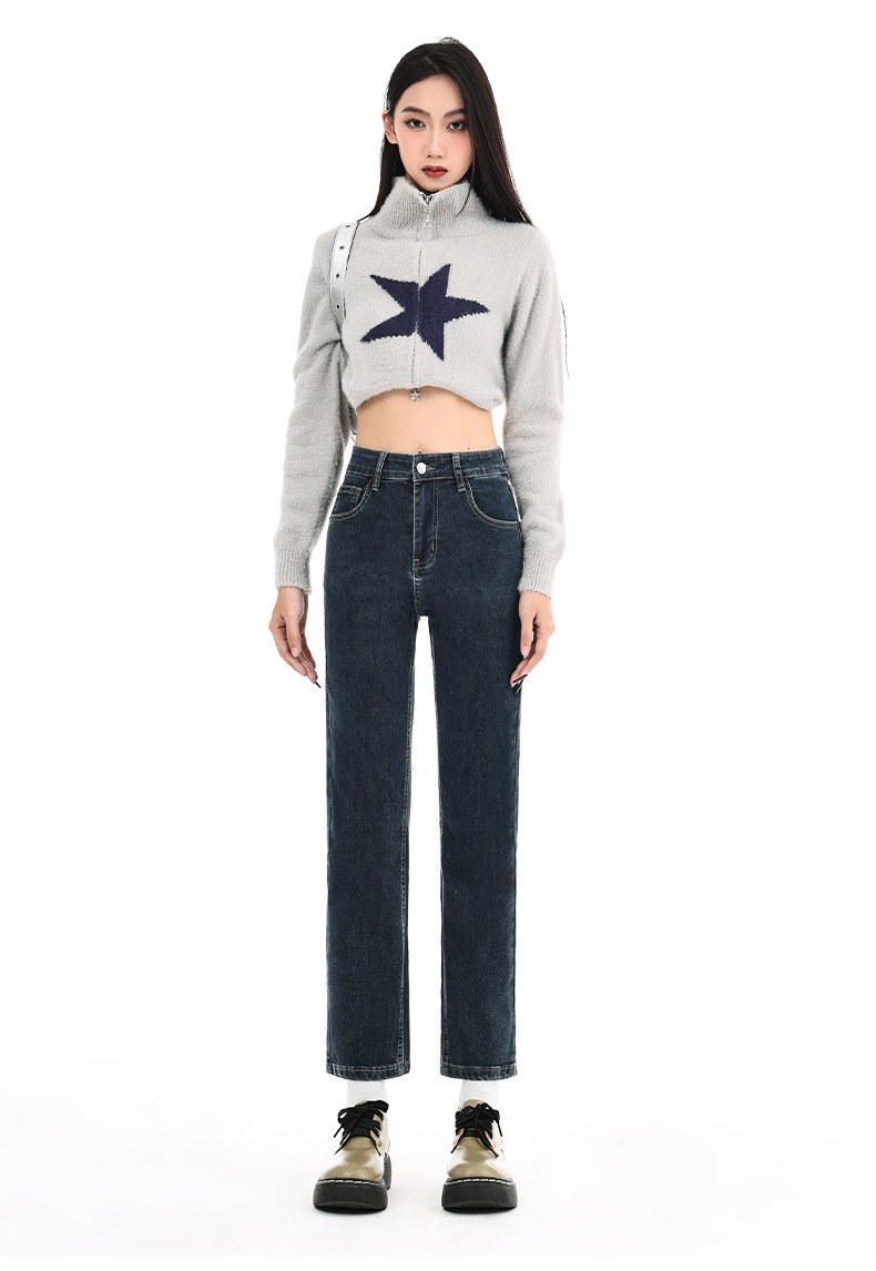 Blue-gray smoke tube jeans for women in spring 2025, petite slimming baguette pants, 9-inch straight leg pants pic 23