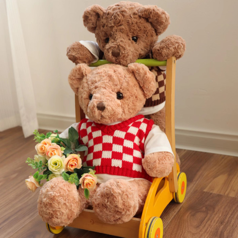 正版抱抱宝贝泰迪熊毛绒玩具方格毛衣小熊公仔女孩生日礼物批发详情1