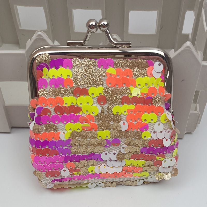 新款3寸双面彩虹亮片零钱包 硬币收纳包 铁扣夹子包 幻彩鱼麟片包详情10