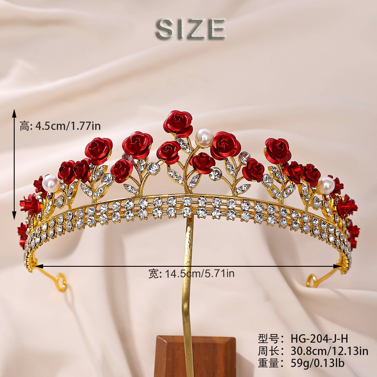 Nuevo compromiso barroco belleza temperamento rosas rojas princesa aros de pelo vestido de novia accesorios corona de novia pic 6