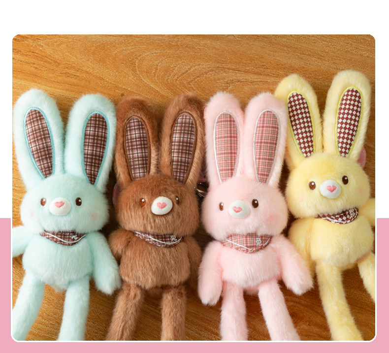 多巴胺彩色拉耳兔毛绒玩具挂件可抽拉耳朵长腿兔子包包钥匙扣公仔详情13