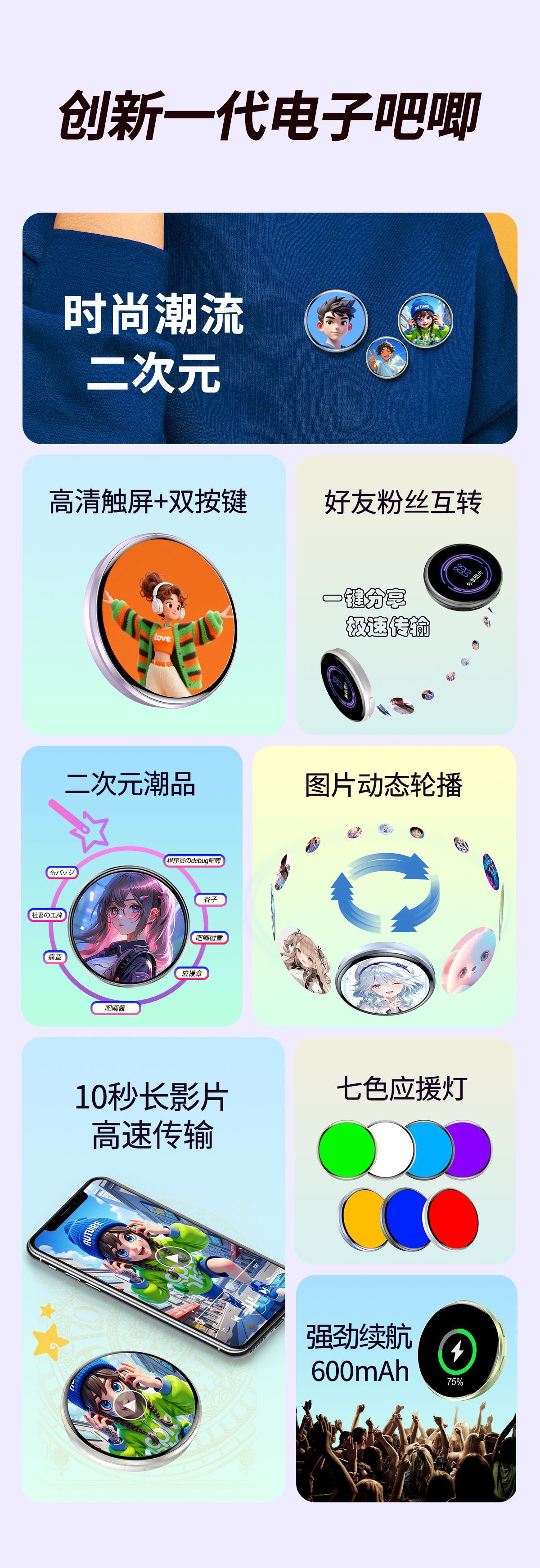 电子吧唧nfc动态徽章吃谷子触屏磁吸ai二次元动漫周边e badge挂件详情2