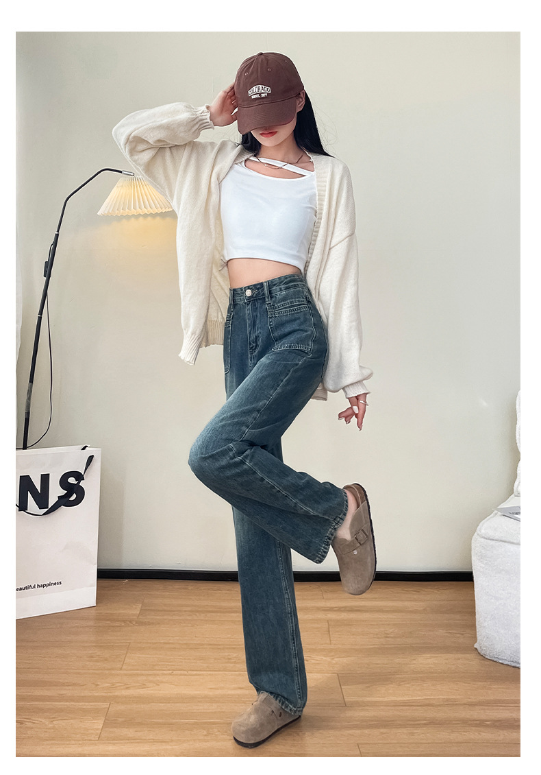 2024 Personalized Korean-style straight-leg jeans for women, new spring and autumn high-waisted, slimming, loose, petite wide-leg jeans pic 12