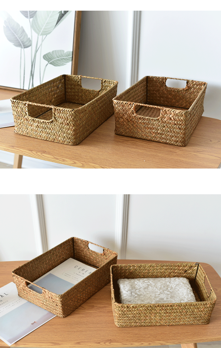 跨境编织篮草编长方形收纳筐整理筐盒编织花篮竹编篮子储物收纳篮详情9