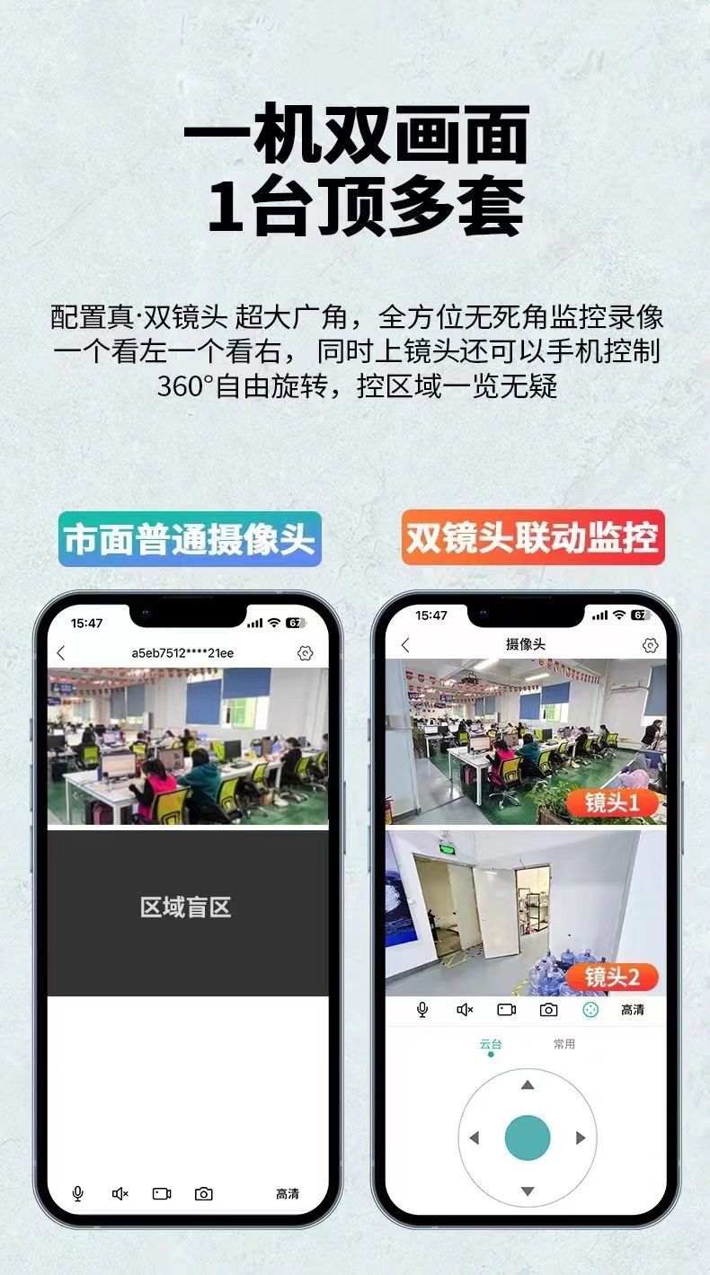 Cross-border wireless wifi smart dual-screen surveillance camera 360° rotating full-color dual-eye camera distribution pic 4
