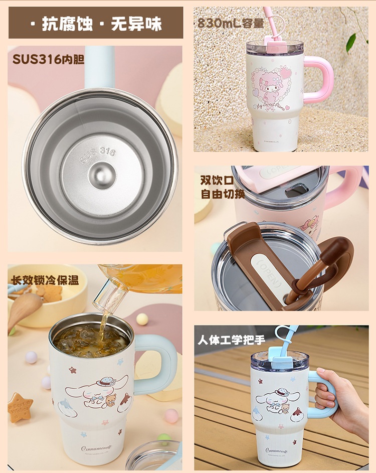 新款卡通凯蒂猫保温杯女生高颜值可爱双饮吸管水杯子便携冰霸杯 pic 2