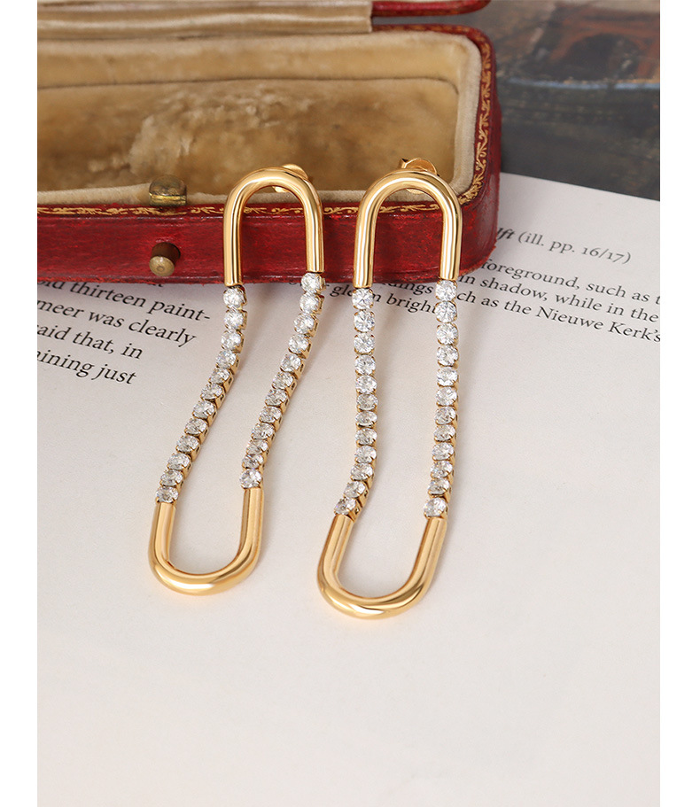 法式choker夸张U形耳环镶嵌锆石设计耳饰钛钢镀18K金饰品配饰女详情24