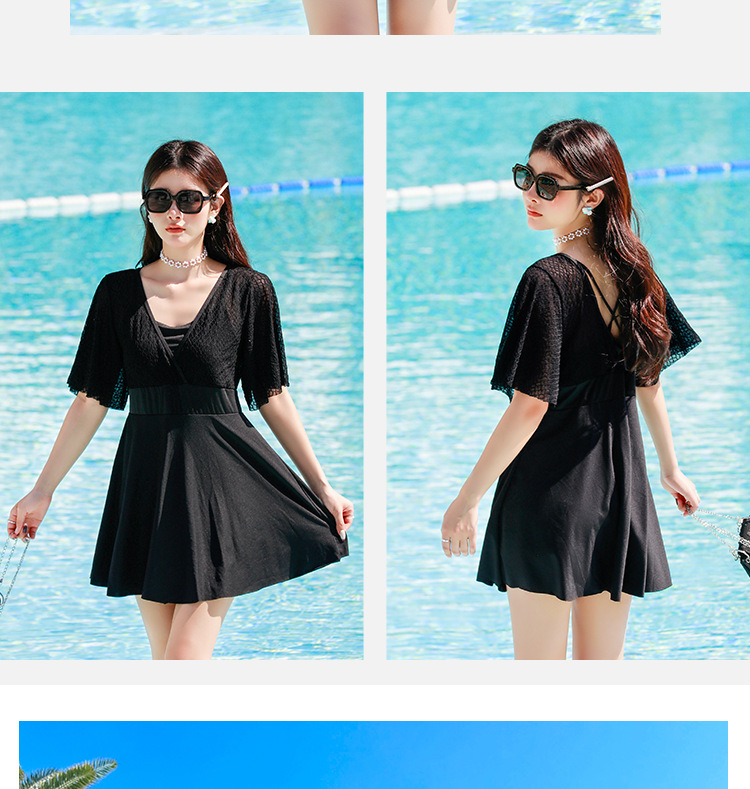 大码泳衣高级感连体平角夏季度假游泳衣遮肚显瘦保守裙式温泉泳装-028470详情16