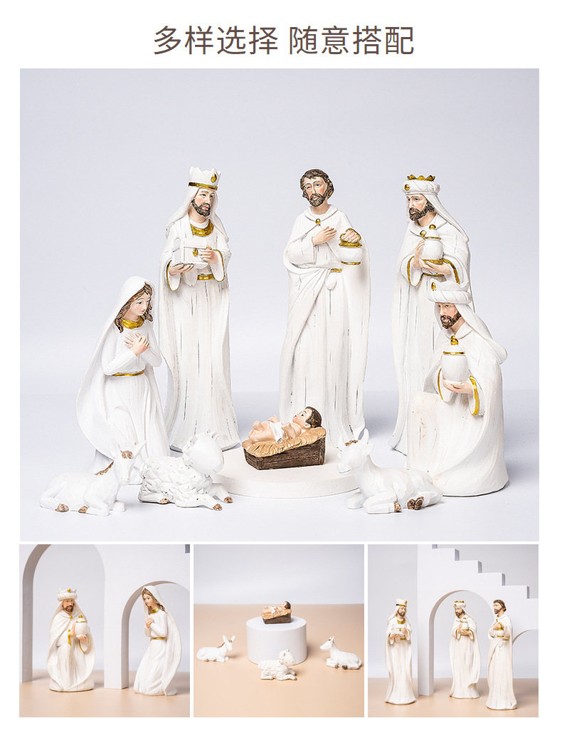 跨境圣诞节马槽降生组9件套装树脂雕像软装家居摆件源头厂家详情2