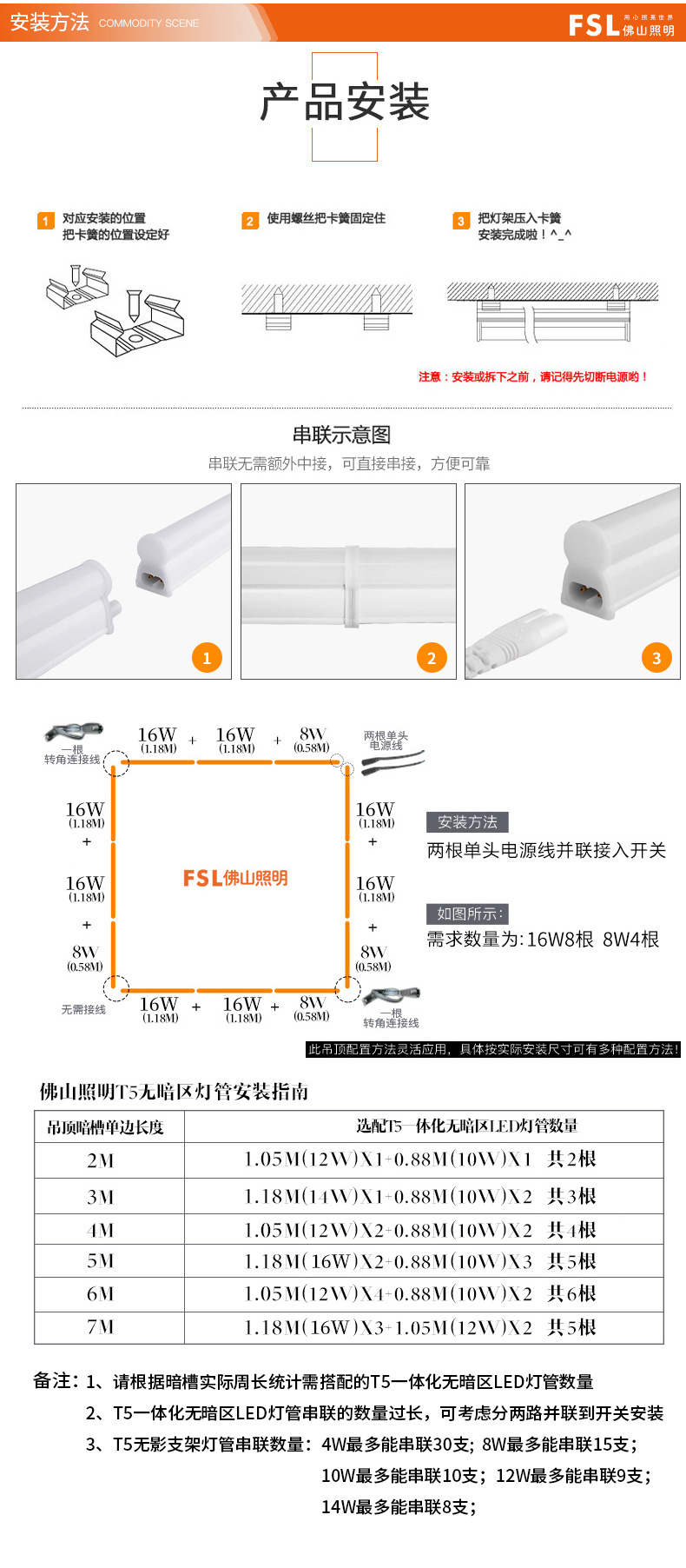 FSL Foshan Lighting T5 integrated LED lamp tube complete set 1.2-meter long strip bracket lamp household fluorescent lamp tube pic 22