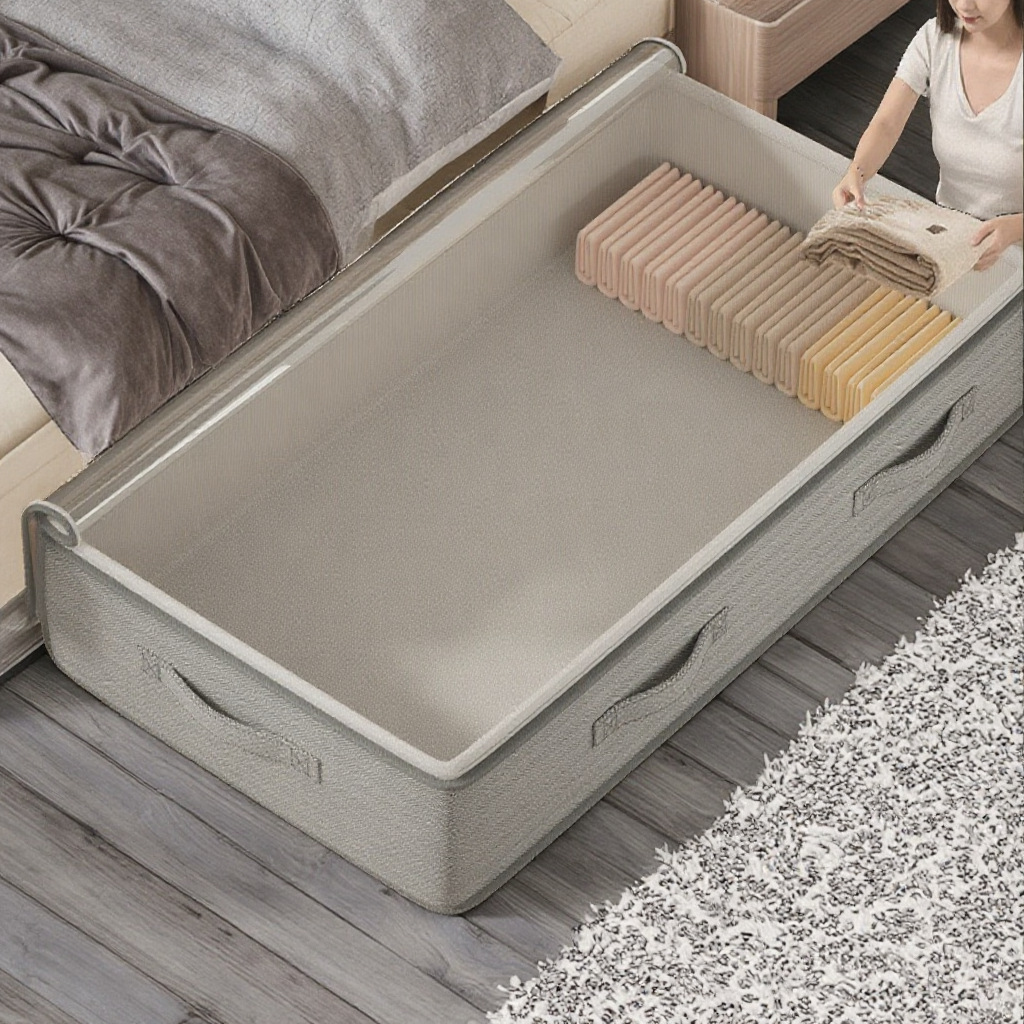 Transparent under-bed storage box, foldable household clothing and quilt storage bag, large-capacity moving packing bag pic 1