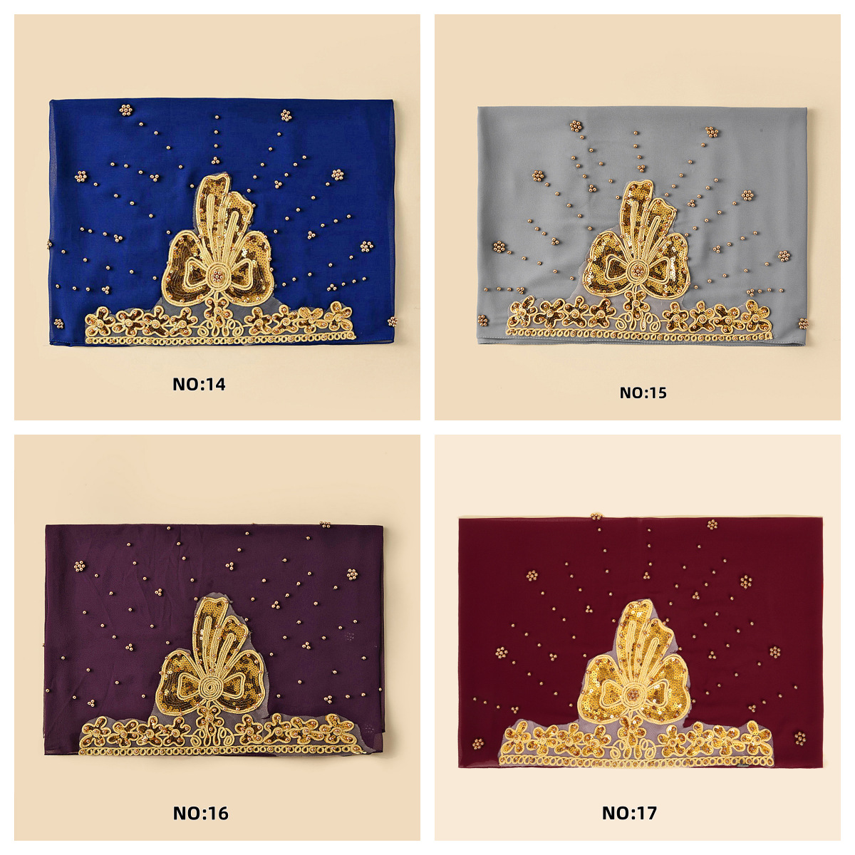 A107 New Ethnic-style headscarf, pearl chiffon, beaded long scarf, cross-border manufacturer, headscarf for export with rolled edges pic 3