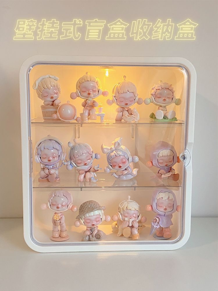盲盒收纳展示架带灯挂墙手办透明防尘罩温度造景公仔泡泡玛特萌粒详情1
