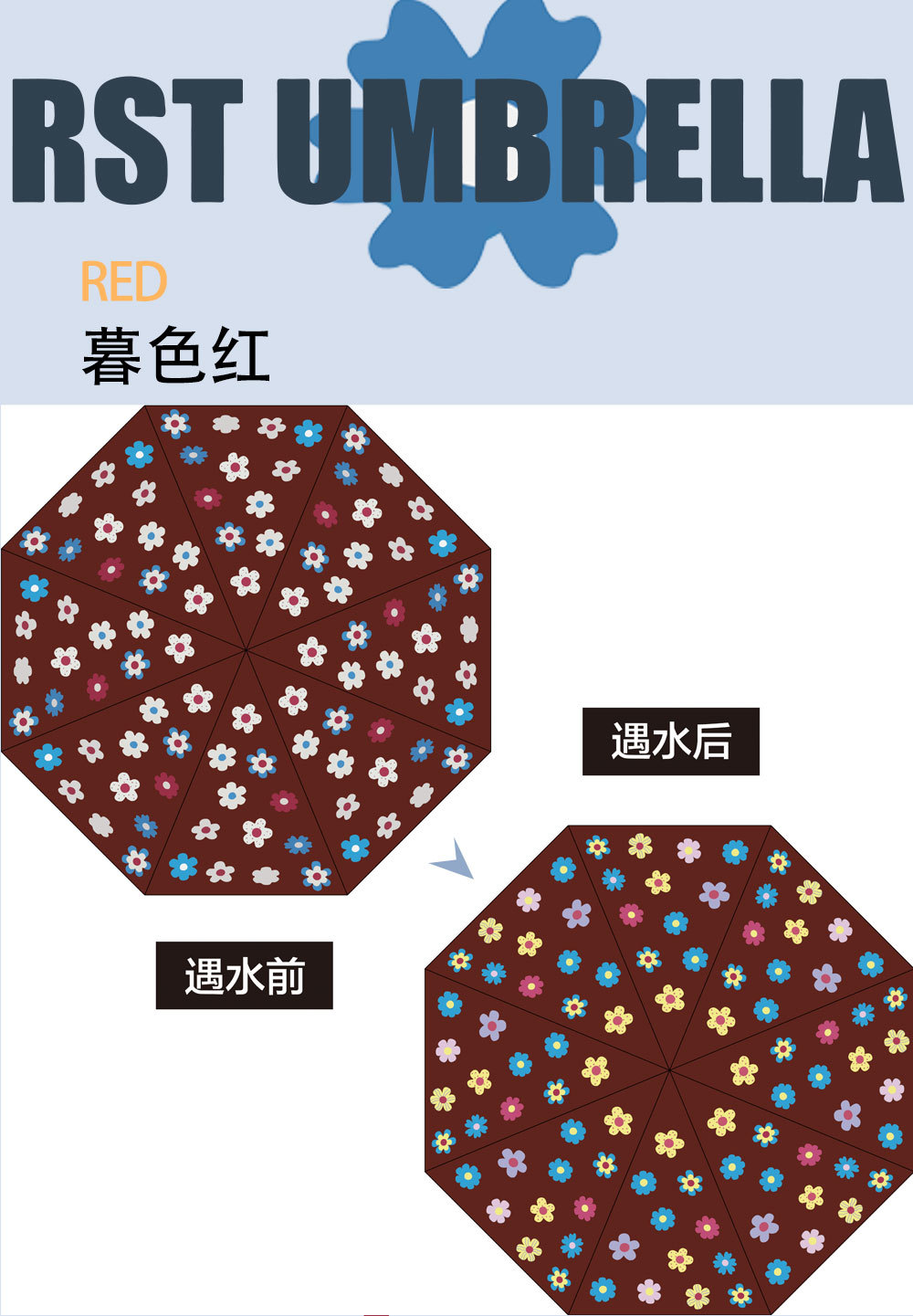 25年星宝新款RST遇水变色长伞可爱花朵外贸魔术伞magic umbrella详情15