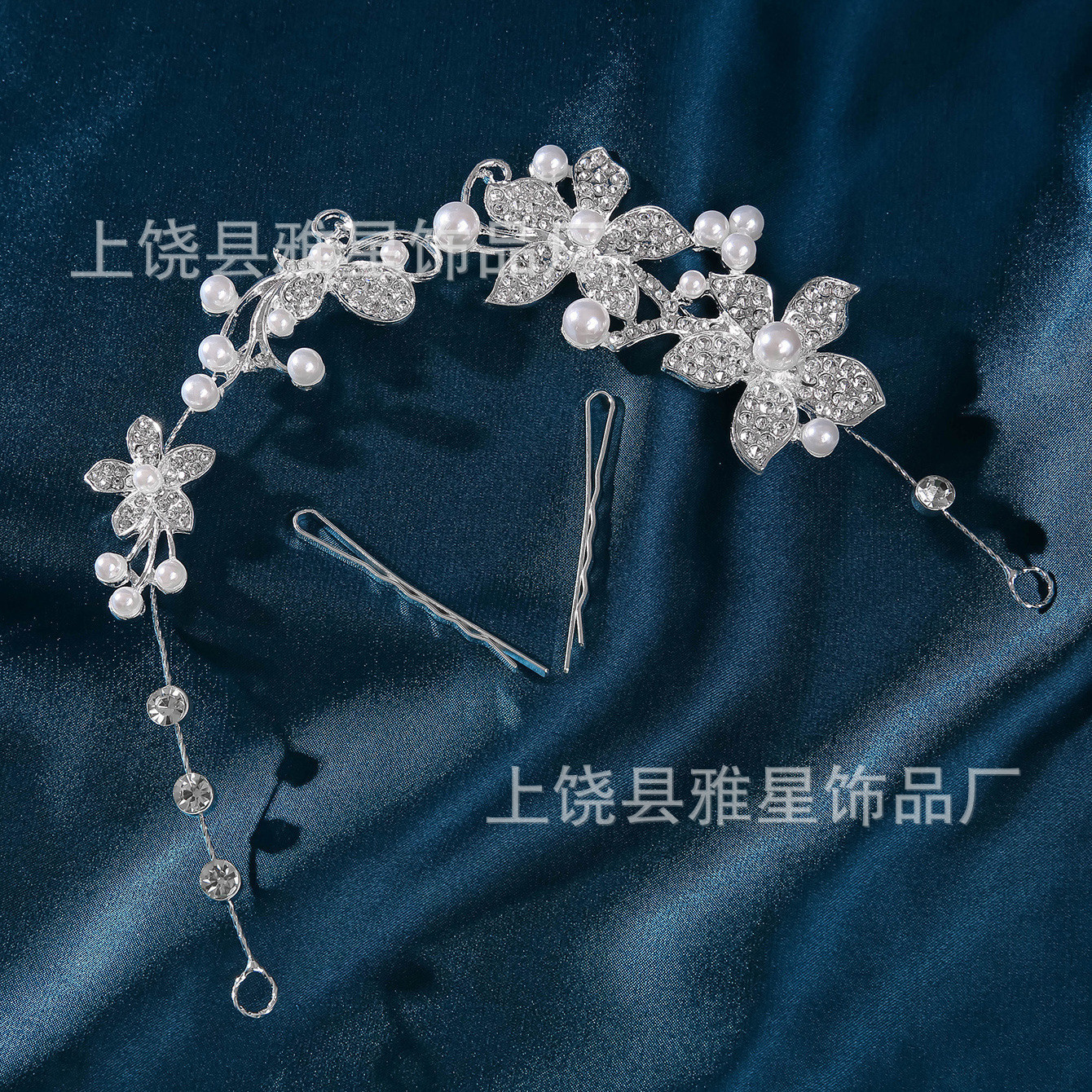 Bride accessories: Bride alloy diamond-encrusted pearl soft chain headwear, Korean-style hair accessory, wedding dress, head flower accessory pic 6