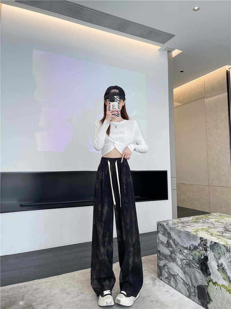 Autumn tie-dyed wide-leg pants, dirty pants, high-waisted, slimming, casual straight-leg loose floor-length pants for women pic 9