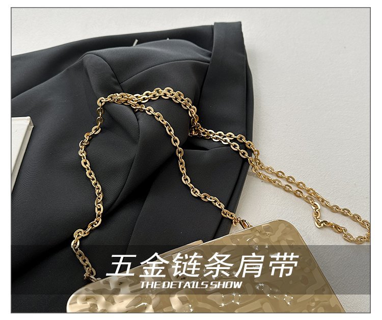 晚宴包金属2024夏季新款盒子女包链条单肩斜挎包褶皱跨镜女手机包详情9