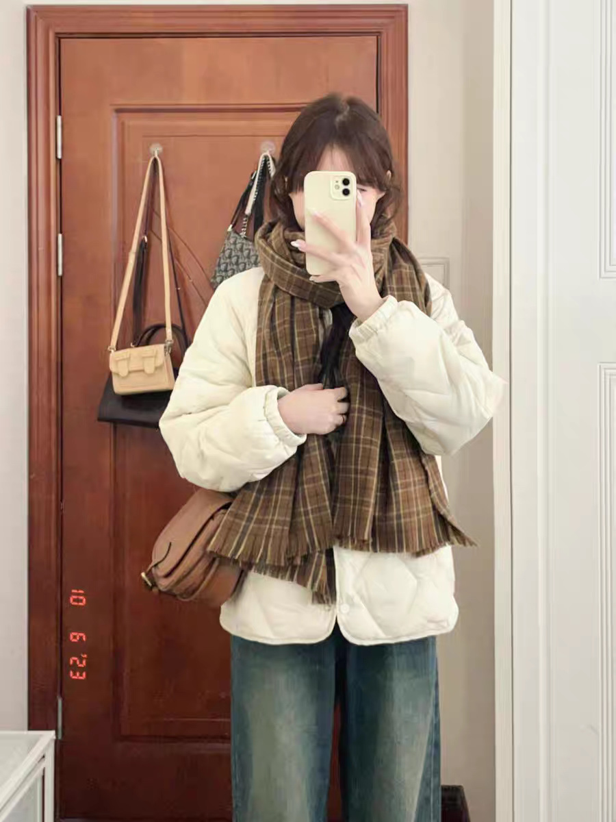 2025秋冬短款菱格圆无领轻薄羽绒服女士内胆白色鸭绒时尚休闲外套详情17