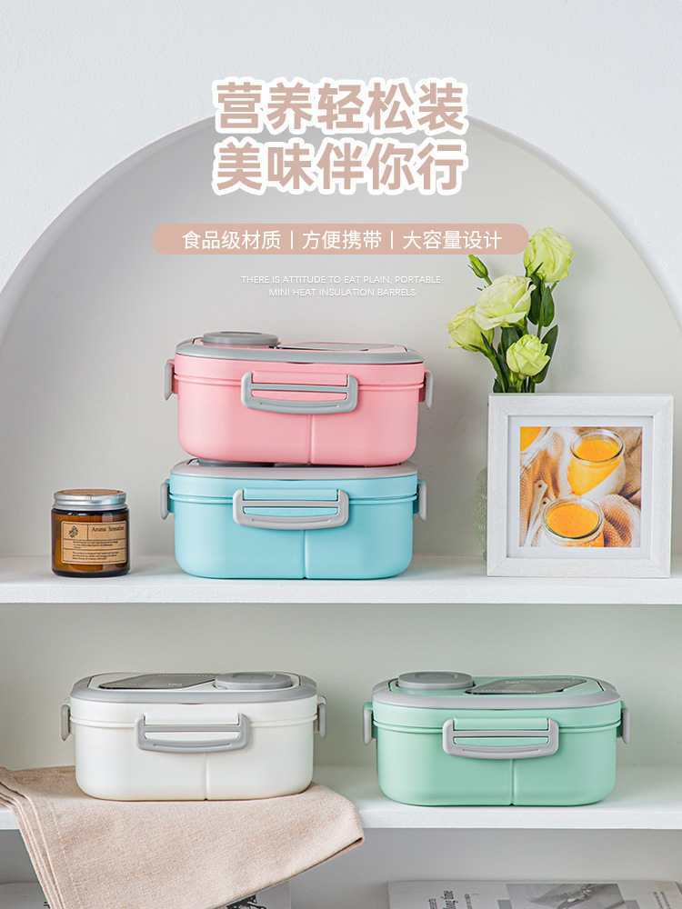 Convenient insulated lunch box, European-style oval sealed fresh-keeping lunch box, double-layer household adult lunch box, microwaveable pic 3