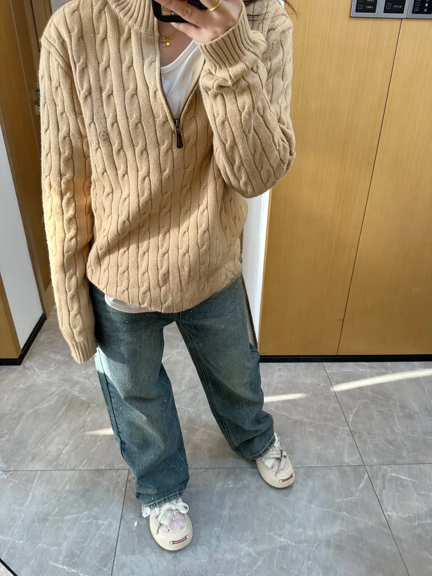 24221款秋冬美式男女款半拉链Polo针织衫宽松绞花套头保暖毛衣详情3