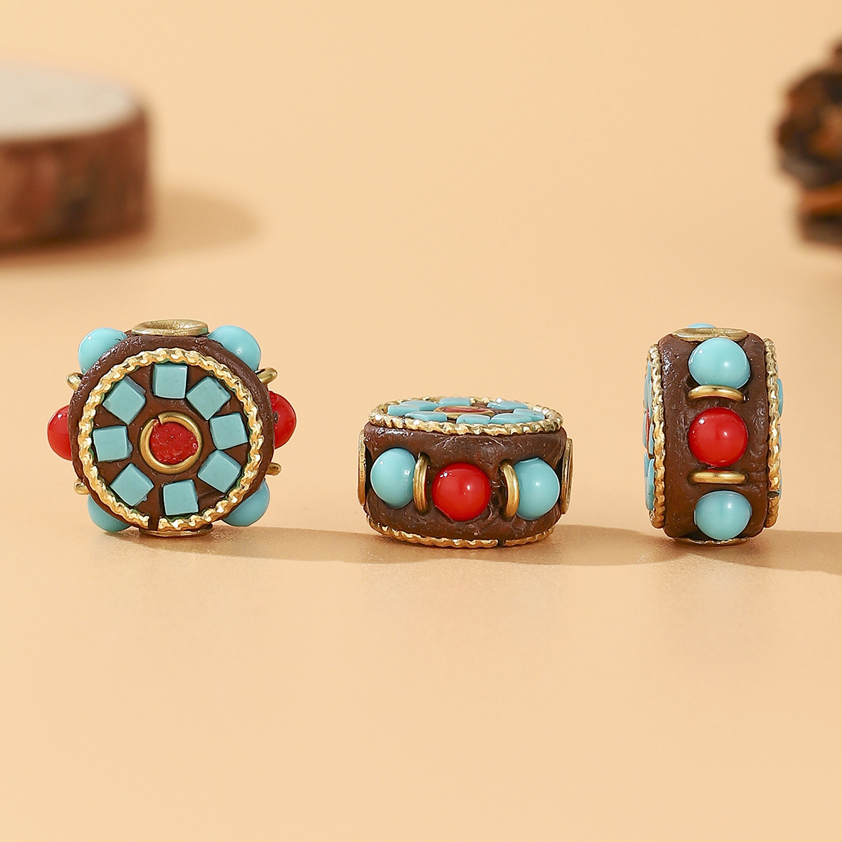Tibetan-style Nepalese beads, loose beads, copper beads, back cloud inlay, retro ethnic style DIY jewelry accessories, spacer beads, bucket beads pic 22