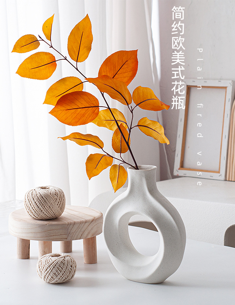 2025陶瓷花瓶摆件ins北欧圆圈花瓶创意陶瓷花瓶跨境热销白色花瓶陶瓷详情1