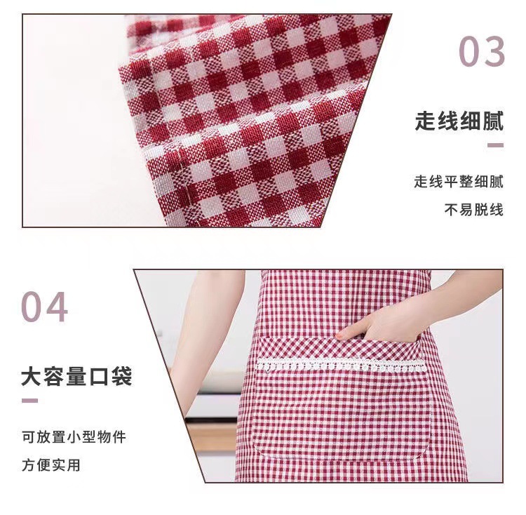 棉布围裙家用厨房做饭防油污背带工作服清新时尚围腰罩衣上班成人详情10