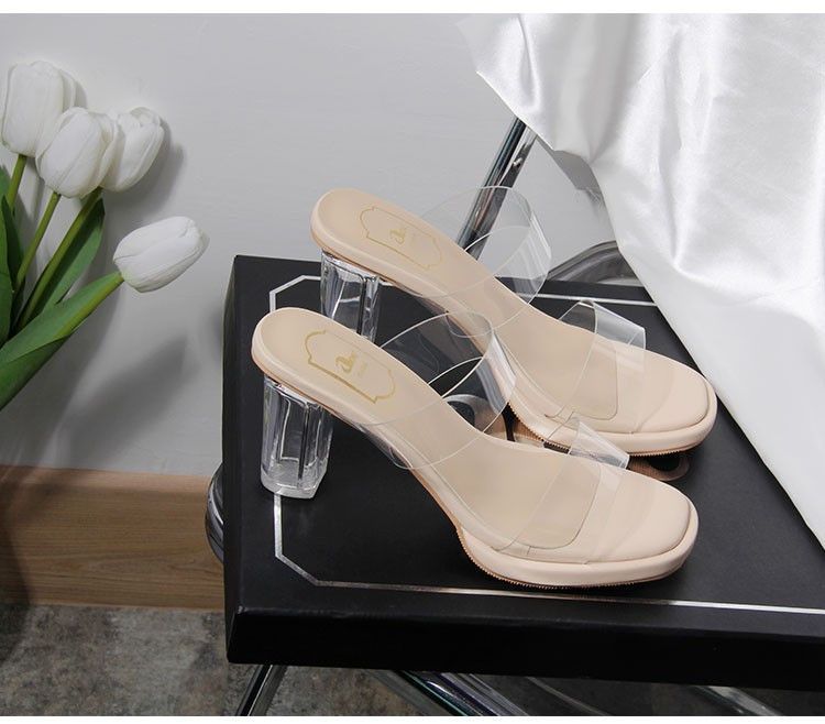 高跟鞋女2024夏季新款防水台一字带不累脚粗跟水晶拖鞋女凉鞋女鞋详情8