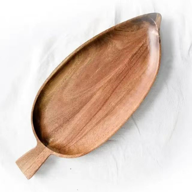Cross-border wooden afternoon tea snack tray, leaf-shaped home dining plate, acacia wood cheese sushi plate pic 6