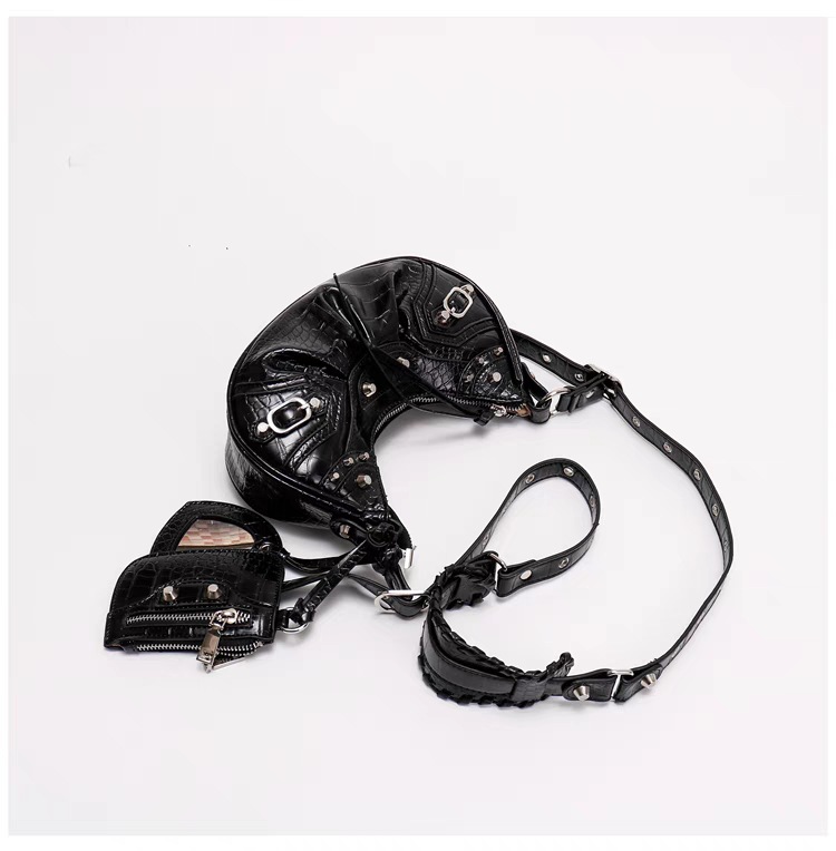 女包2025新款机车包腋下包辣妹包铆钉流苏三合一褶皱包单肩斜挎包详情16