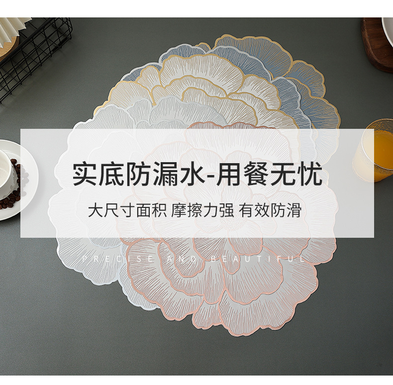 pvc烫金餐垫隔热餐桌垫防水油跨境亚马逊希音爆款实底月季西餐垫详情6