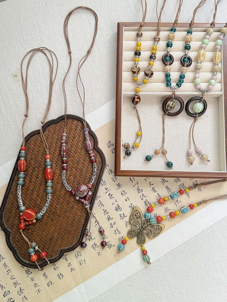 文创景德镇陶瓷项链蝴蝶跨境饰品批发国风文艺新中式手工编织项饰详情7