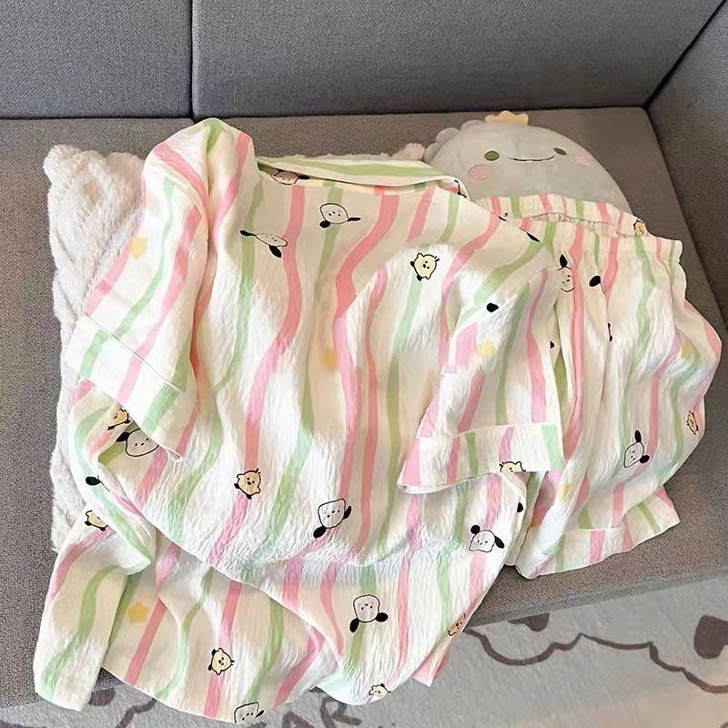 Pajama Women Summer Cloud Cotton 2024 New Style sweet and cute cardigan casual short-sleeved and short-shorts home wear set pic 35