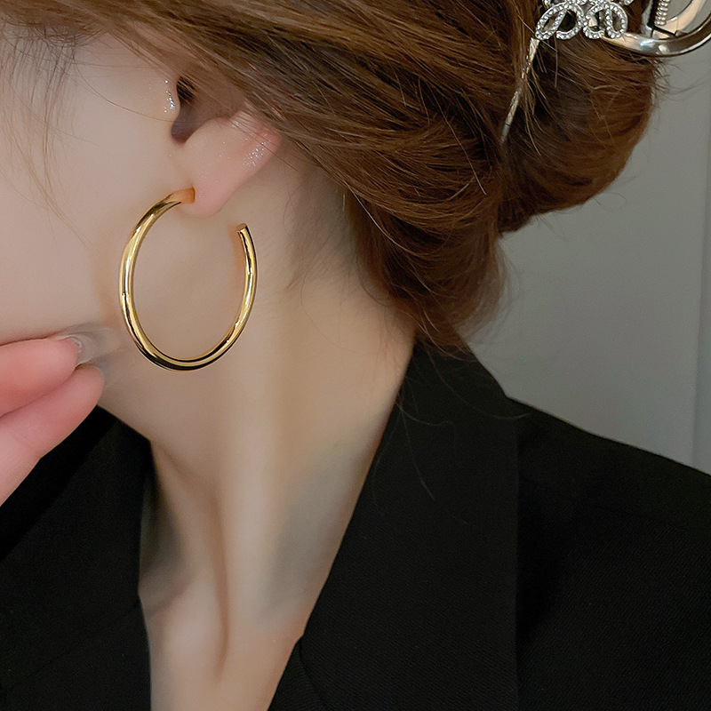 银针欧美冷淡风镶钻爱心圆圈耳圈小众简约夸张耳环百搭高级感耳饰详情11