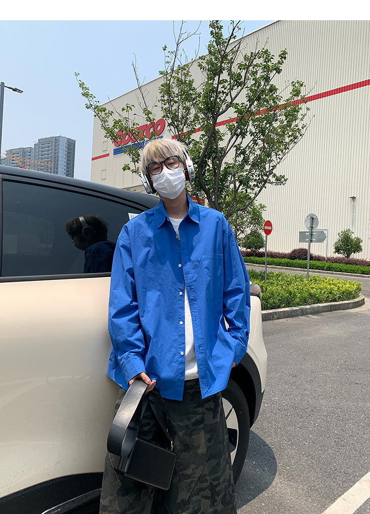 简恒薄款纯棉纯色衬衫男士长袖宽松防晒外套秋季痞帅日系休闲衬衣 pic 11